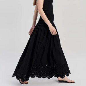 NWT Solid & Striped Eyelet Zaria Long Skirt | Black Noir | M 6 8